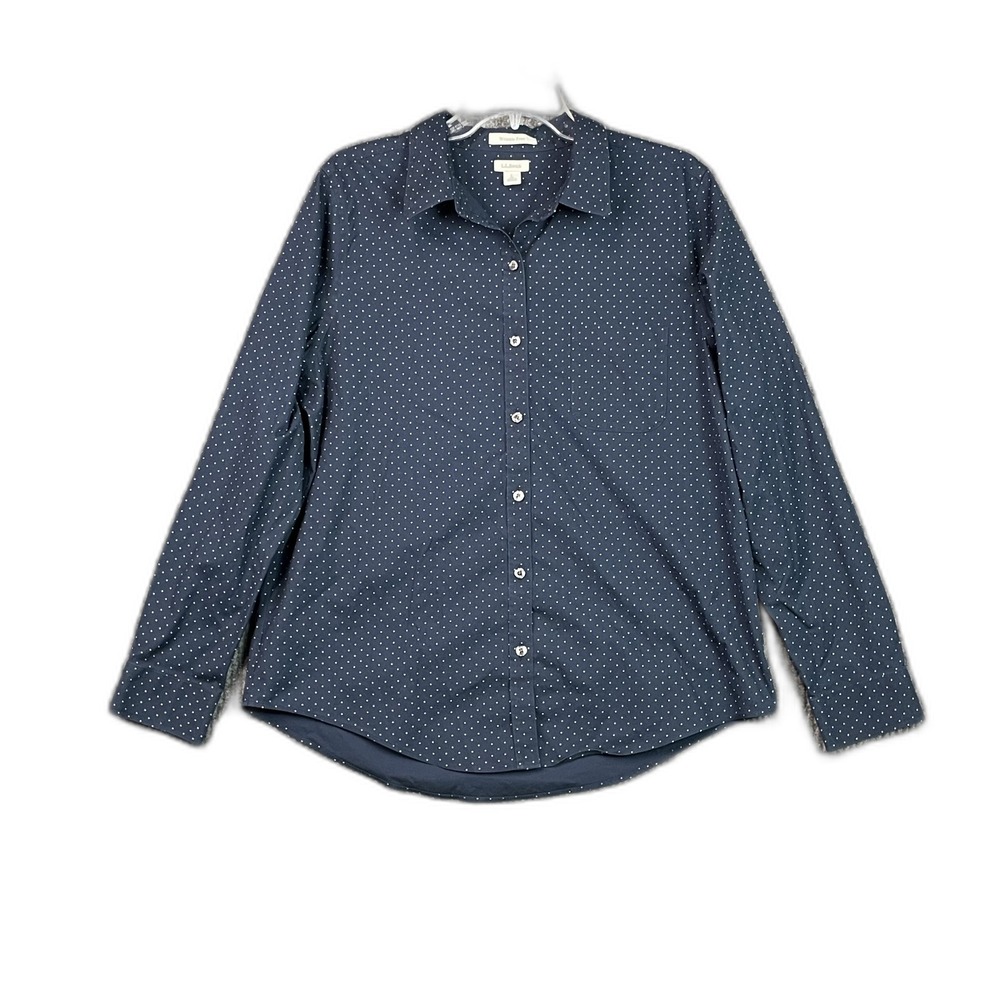 L.L.Bean Wrinkle Free Shirt Women Large Polka Dots Long Sleeve Button Up Corpore